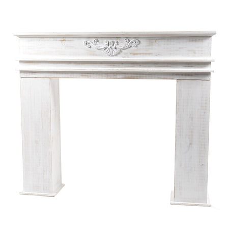 Cornice per camino in legno bianco, decorazione Shabby h 85 cm