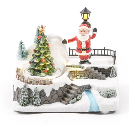 Scena animata a Led Paesaggio Natalizio con musica, luci e movimento 16 cm