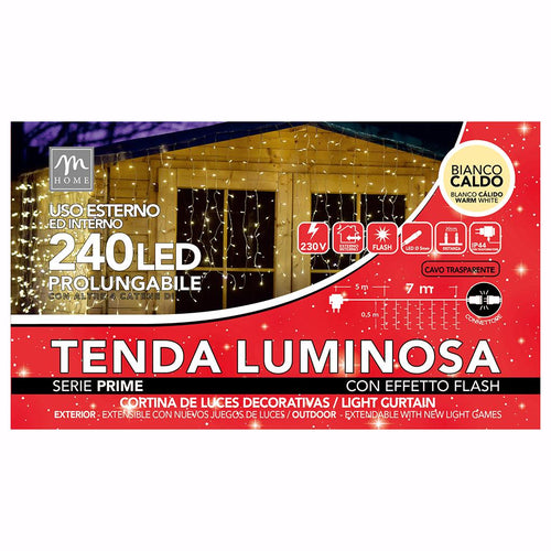 Tenda Luci 240 Led e 24 Fili da Esterno Colore Bianco Caldo