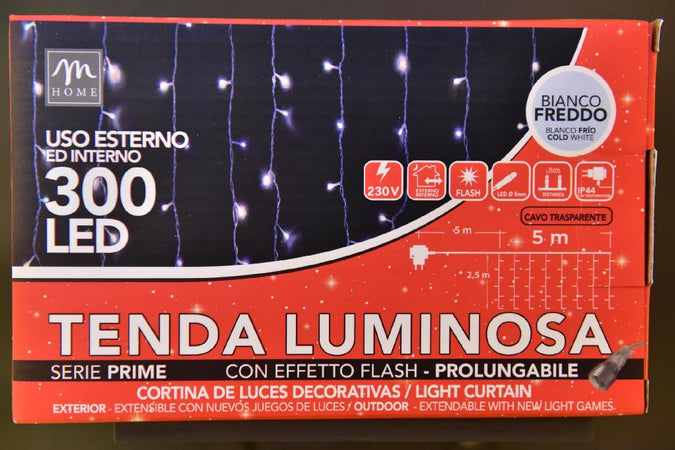 Tenda luci a 300 led e 15 fili bianco freddo