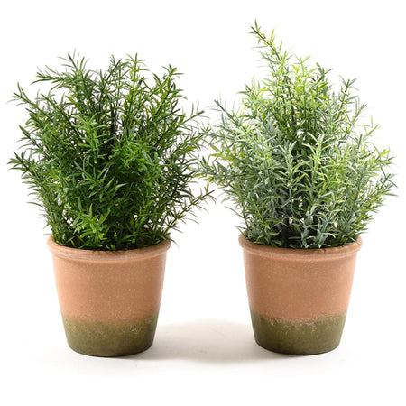 Rosmarino con vaso in terracotta, pianta artificiale decorativa h 28 cm