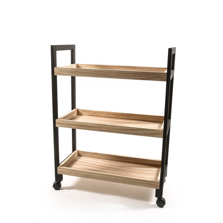 Carrello in legno con 3 ripiani e ruote scaffale multiuso da 80 cm