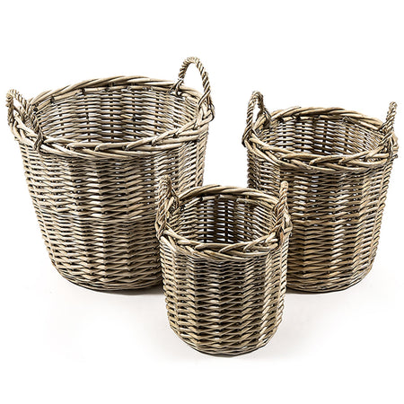 Cesti rotondi portaoggetti intrecciati in vimini, con manici, set da 3 pezzi
