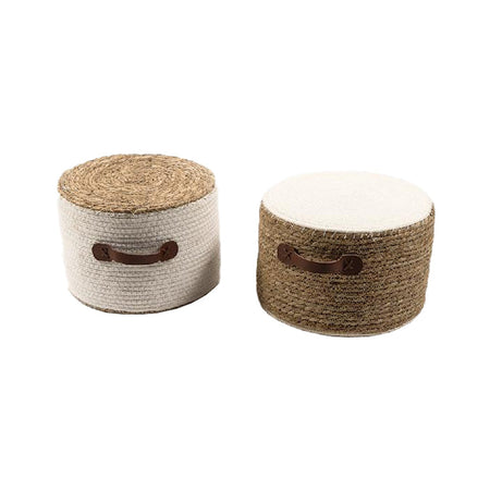 Poltroncina a corda intrecciata e manici in pelle in stile country decorazione per interno