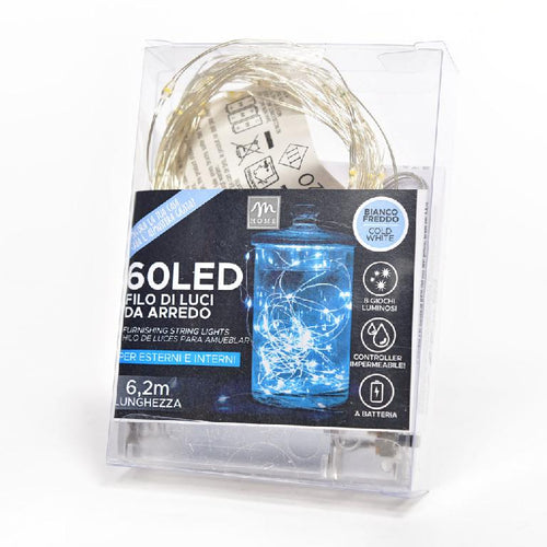 Filo 60 Led Colore Bianco a Batteria da Esterno con 8 Giochi