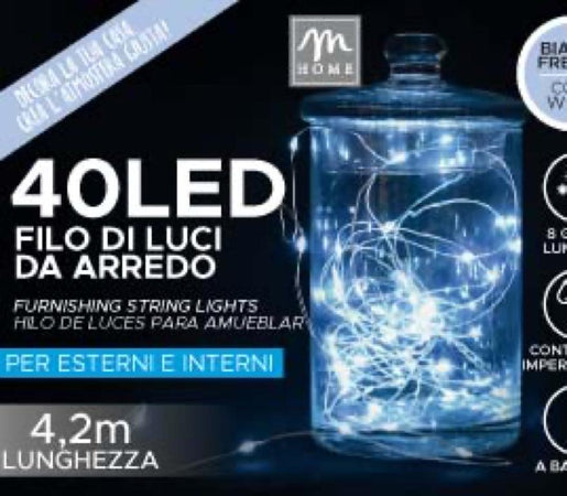 Filo 40 Led Bianco a Batteria da Esterno con 8 giochi