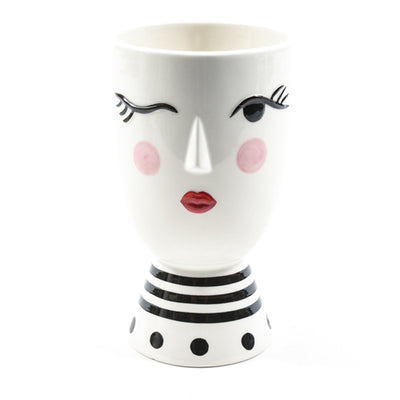 Statua decorativa volto donna porta vaso da interno ed esterno in ceramica h 18 cm