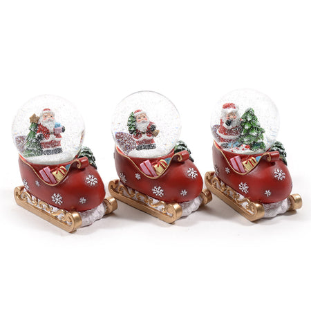 Palla di neve con "Babbo Natale su slitta" color rosso e bianco 9 x 5,5 x h 10 cm