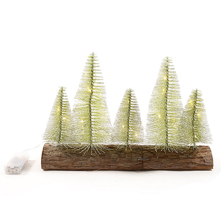 Paesaggio natalizio con Alberi di Natale illuminati con luce calda su base tronco da 8 cm