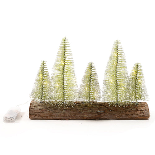 Paesaggio natalizio con Alberi di Natale illuminati con luce calda su base tronco da 8 cm