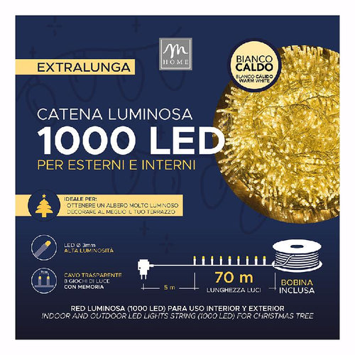 1000 led colore bianco caldo 8 giochi da esterno 75mt cavo trasparente