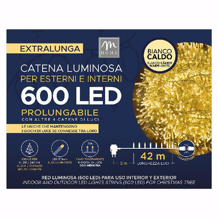 600 led colore bianco caldo 47mt cavo trasparente