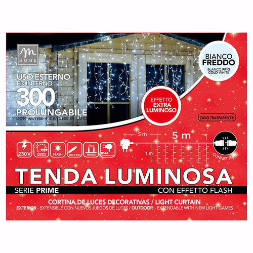Tenda 300 Led Colore Bianco Freddo con Flash Prolungabile da Esterno 5xH1M