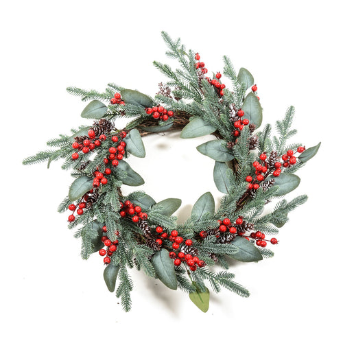 Corona dietroporta natalizia con luci e bacche per decorazioni ambienti