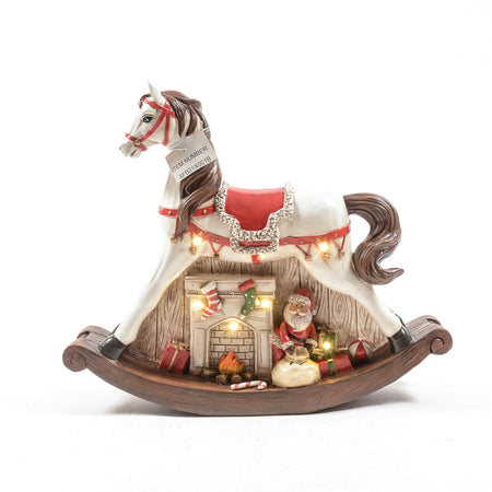 Cavallo natalizio in resina con luci led per decorazioni natalizie