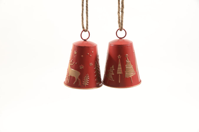 Campana in metallo colore rosso per decorazioni natalizie