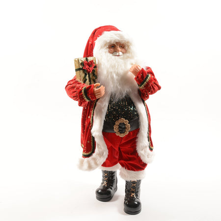 Babbo natale con vestito rosso e regalo in poliestere per decorazioni natalizie