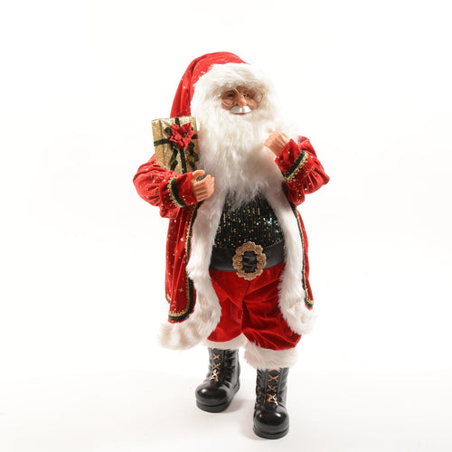 Babbo natale con vestito rosso e regalo in poliestere per decorazioni natalizie