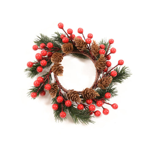 Girocandela natalizio con bacche e pigne decorative per decorazioni ambienti