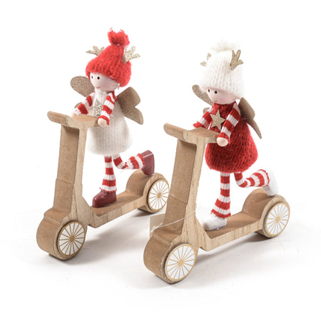 Statuetta decorativa "Fatina su Monopattino" in legno da 20 cm