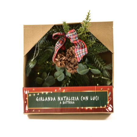 Ghirlanda tonda natalizia color Verde con luci, dietro porta da 40 cm