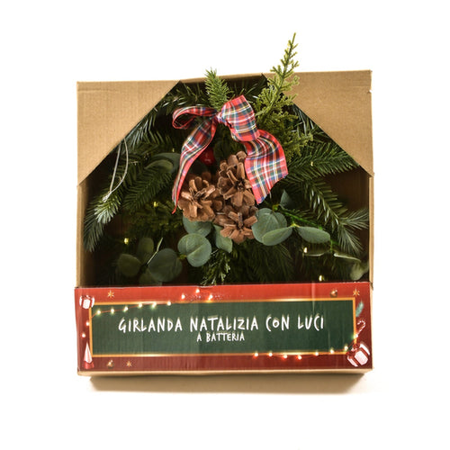 Ghirlanda tonda natalizia color Verde con luci, dietro porta da 40 cm