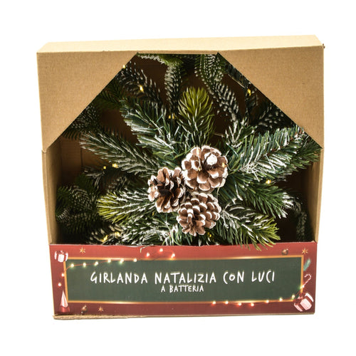 Ghirlanda tonda natalizia color Verde con luci, dietro porta da 40 cm