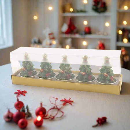 Set 5 Lumini a forma di Albero di Natale "Wonderland" con confezione regalo, 22 x 5.5 x h 7 cm