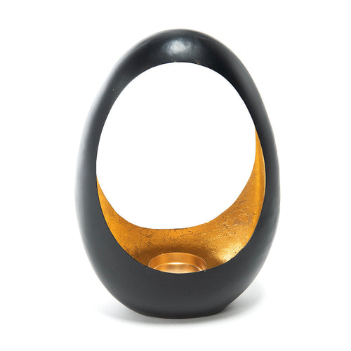 Portacandela in metallo a forma di Foglia, interno Oro, decorazione da 21 x 10 x h 29 cm