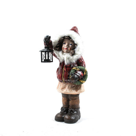 Statuetta decorativa "Carol con lanterna" in ceramica con luci da 60 cm