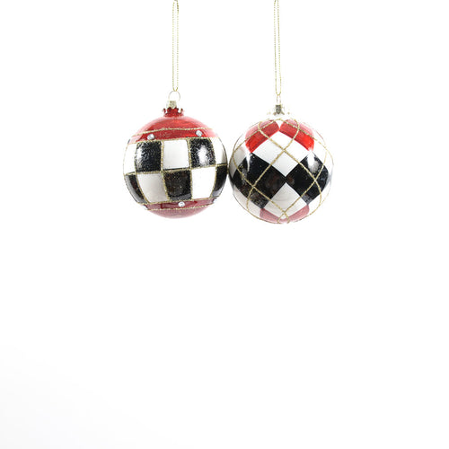 Pallina per albero di Natale Wonderland in vetro color Rosso, Bianco e Nero da 10 cm