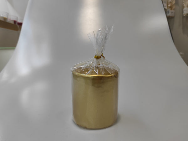 Candela a colonna "Lucida" in cera color Oro metallic da 8 cm