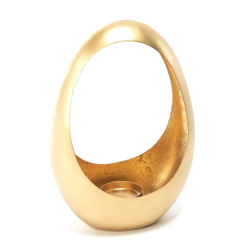 Portacandela in metallo a forma di Foglia, interno Oro, decorazione da 21 x 10 x h 29 cm