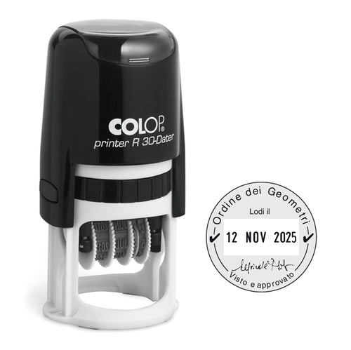 Timbro Datario R30 Diametro 30Mm 4Righe Autoinchiostrante Personalizzabile Colop