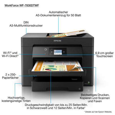 EPSON MULTIF. INK A3 COLORE, WF-7830DTWF, 12PPM, FRONTE/RETRO, USB/LAN/WIFI, 4 IN 1