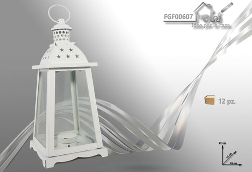 Lanterna in metallo e vetro bianca