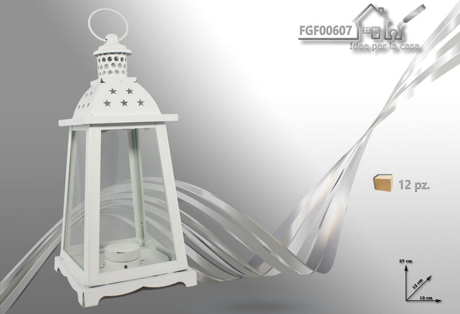 Lanterna in metallo e vetro bianca