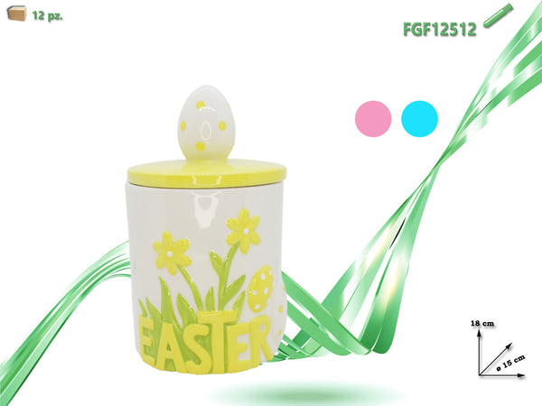 Barattolo ceramica con coperchio decoro pasquale h18cm.