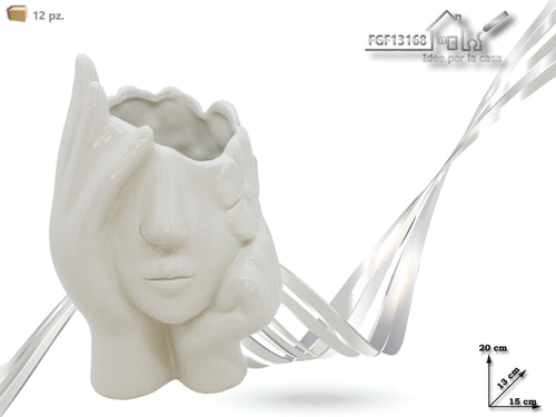 Vaso porta pianta "Viso" h20cm bianco.