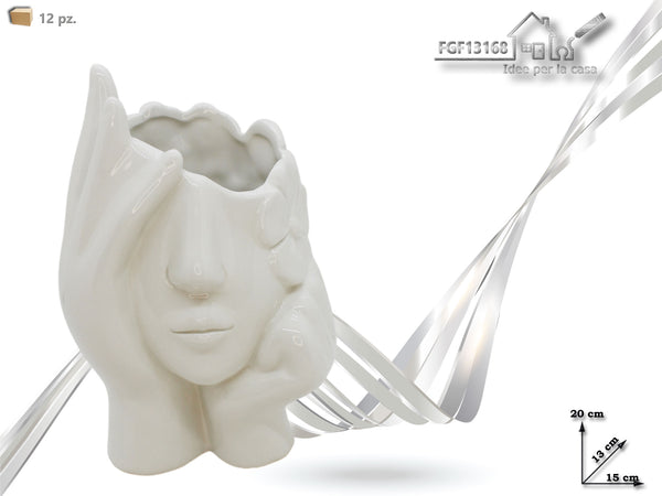 Vaso porta pianta "Viso" h20cm bianco.