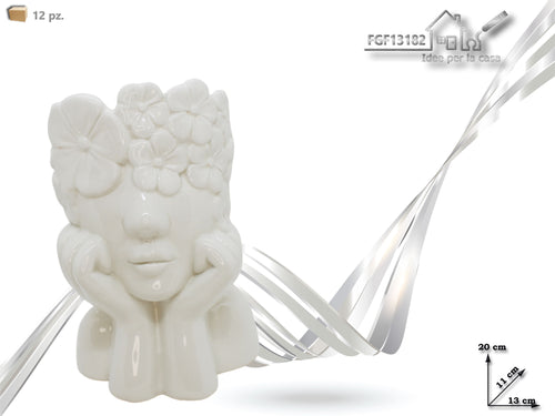 Vaso Ceramica Portapianta Viso bianco h.20cm.