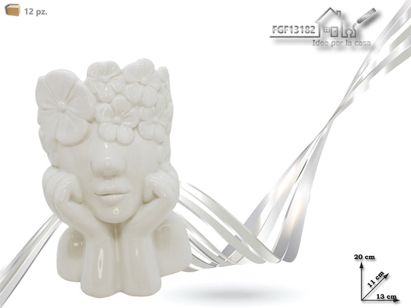 Vaso Ceramica Portapianta Viso bianco h.20cm.