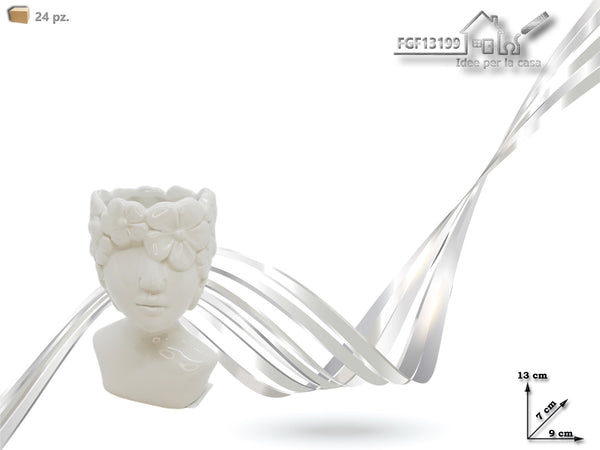 Vaso Ceramica Portapianta Viso bianco h.13cm.