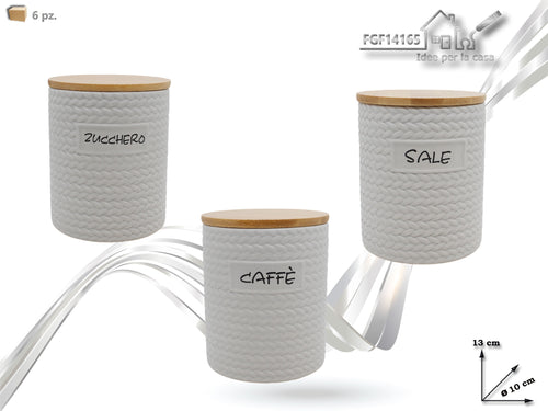 Barattolo Ceramica con Coperchio Legno (disponibile sale, zucchero o caffè).