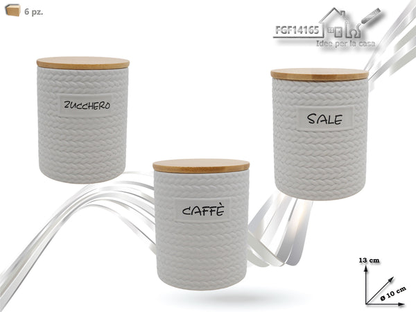 Barattolo Ceramica con Coperchio Legno (disponibile sale, zucchero o caffè).