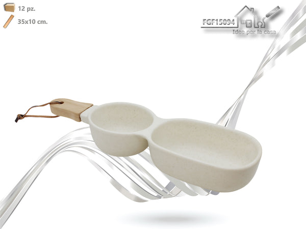 Set Antipastiera in Ceramica con Base in Legno