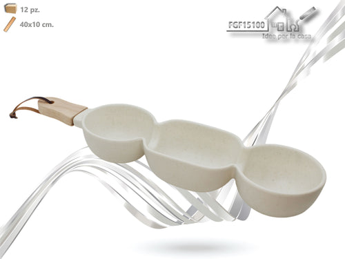 Set Antipastiera in Ceramica con Tre Ciotole e Base in legno