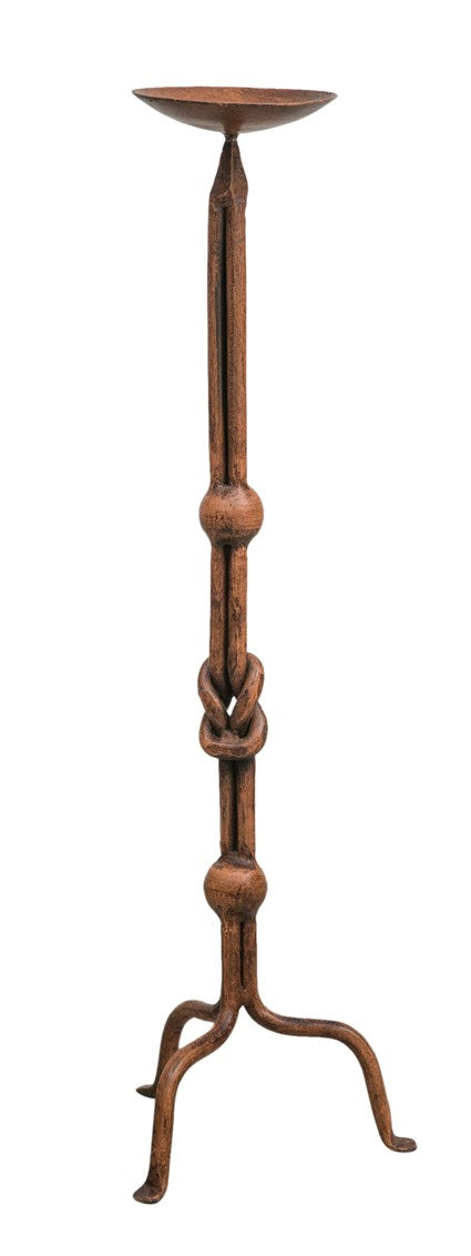 Biscottini Biscottini Candeliere Piantana in Ferro Battuto Fatto a Mano 19x19x64 Ocra