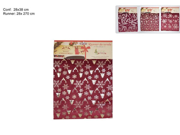 Runner 28x270cm Velluto Rosso con Decoro oro