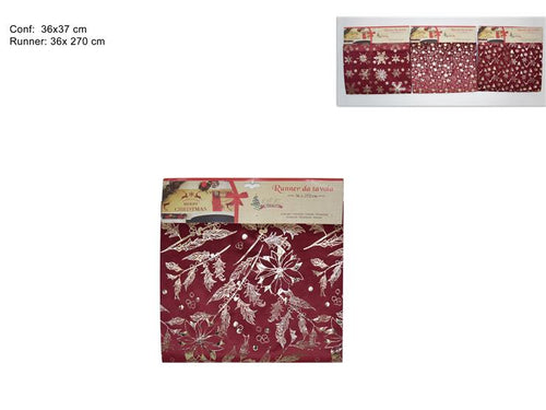 Runner 36x270cm Velluto Rosso con Decoro oro